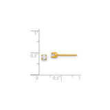 14k Yellow Gold Stud Earrings with Round Cut Clear Stone, Solitaire Four Prong Setting, Minimalist Style