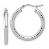 14k White Gold Hoop Earrings, Polished Minimalist Design with Hinged Latch Closure