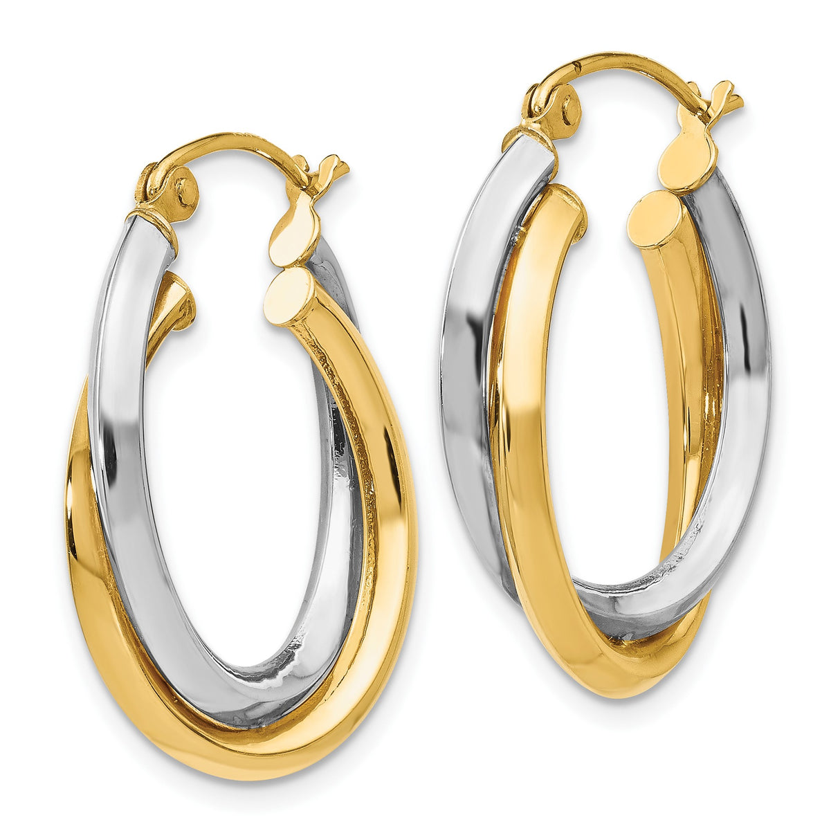 14k Two-Tone Gold Hoop Earrings with Interwoven Yellow and White Gold Design