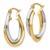 14k Two-Tone Gold Hoop Earrings with Interwoven Yellow and White Gold Design