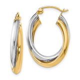 14k Two-Tone Gold Hoop Earrings with Interwoven Yellow and White Gold Design
