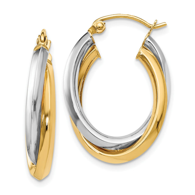 14k Two-Tone Gold Hoop Earrings with Interwoven Yellow and White Gold Design