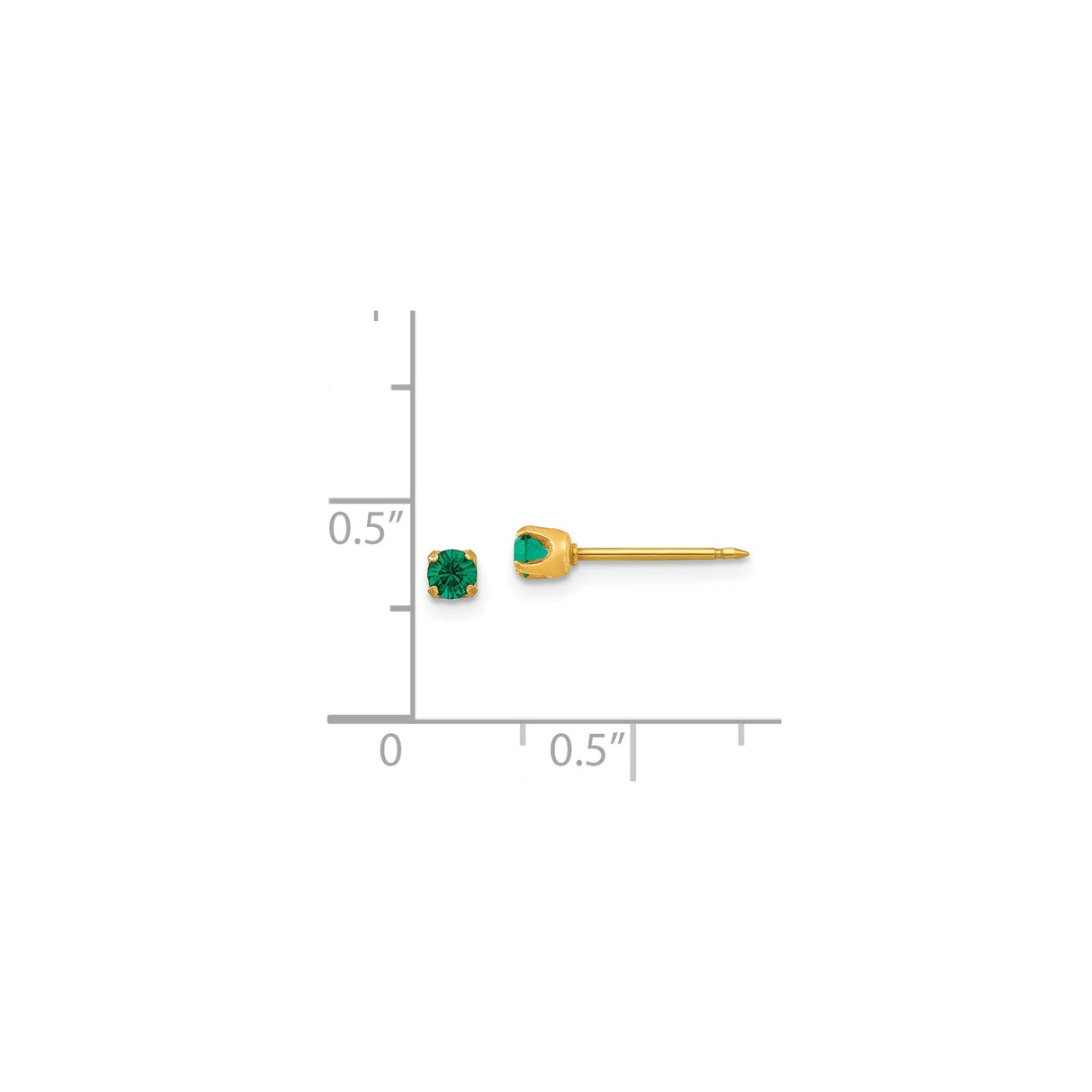 14k Yellow Gold Stud Earrings with Round Cut Green Gemstones, Minimalist Design for Women