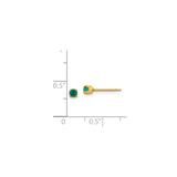 14k Yellow Gold Stud Earrings with Round Cut Green Gemstones, Minimalist Design for Women