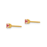 14k Yellow Gold Stud Earrings with Round Pink Gemstone, Classic Minimalist Design