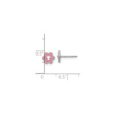 Stainless Steel Flower Stud Earrings with Pink Enamel Petals and Clear Crystal Center