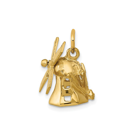 14k Yellow Gold Windmill Charm Pendant, Movable Dutch Design, Travel Themed Jewelry