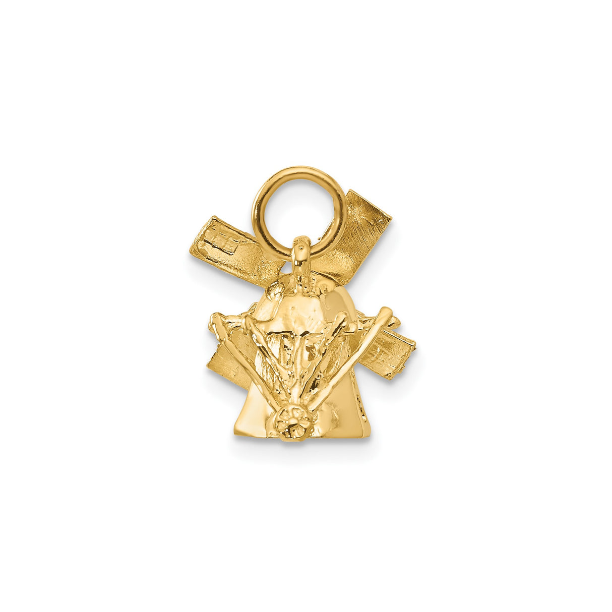 14k Yellow Gold Windmill Charm Pendant, Movable Dutch Design, Travel Themed Jewelry