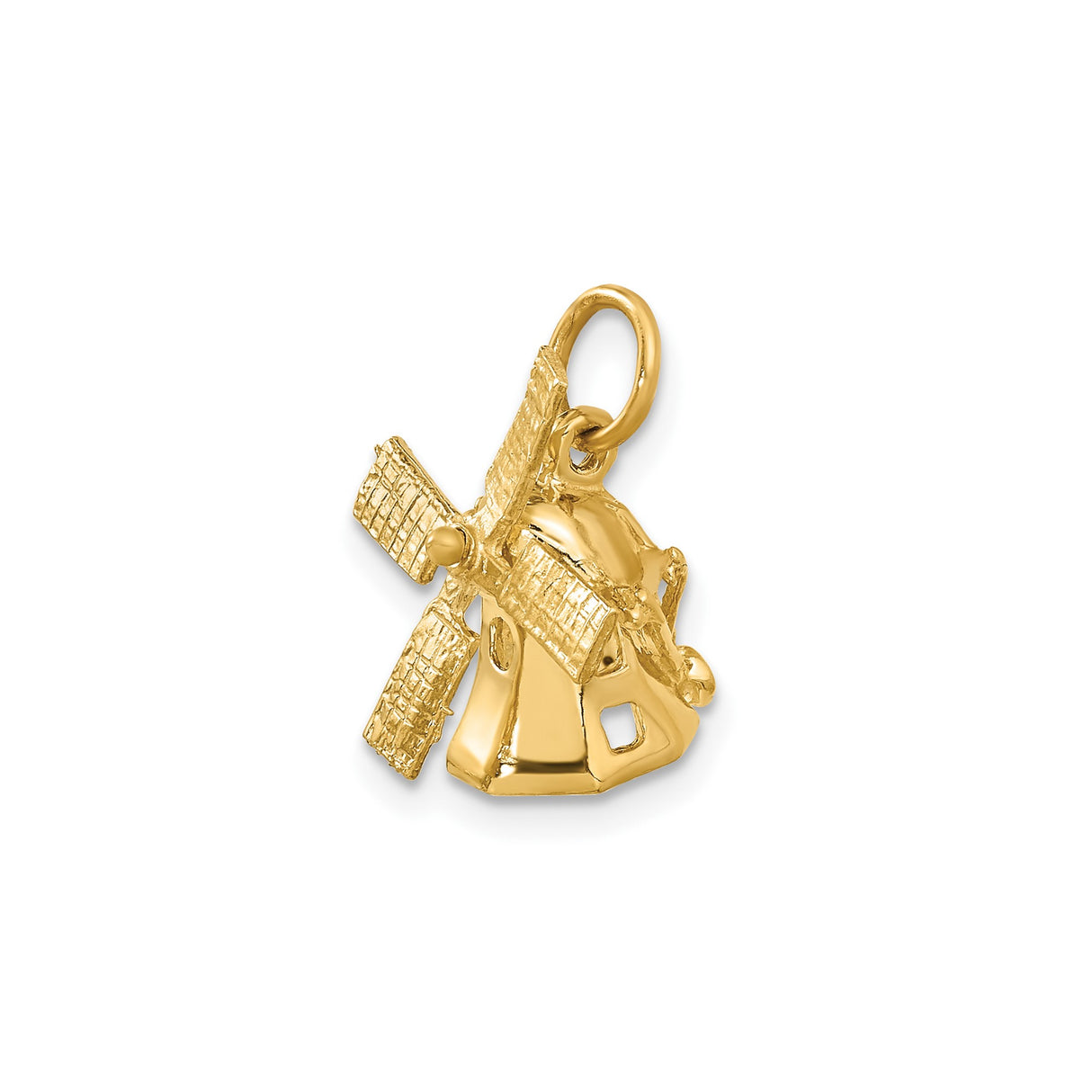 14k Yellow Gold Windmill Charm Pendant, Movable Dutch Design, Travel Themed Jewelry
