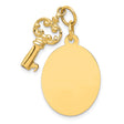 14k Yellow Gold Pendant with Vintage Key and Engravable Disc, Sentimental Charm for Women