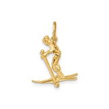 14k Yellow Gold Skier Pendant with Detailed Skis and Poles, Alpine Sports Charm
