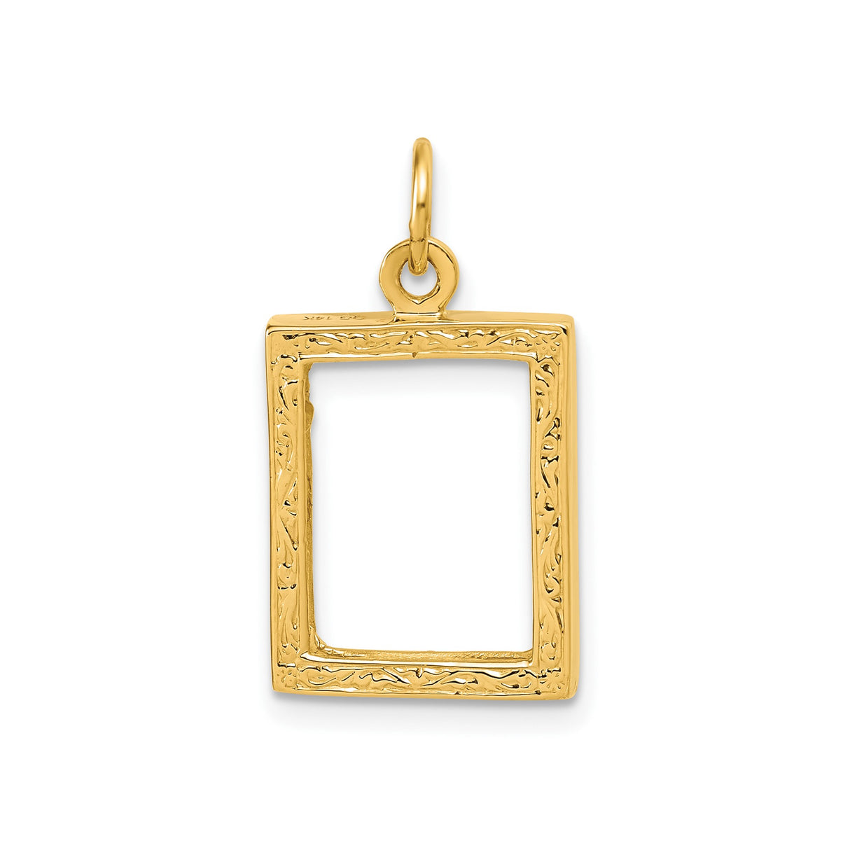 14k Yellow Gold Rectangular Photo Pendant with Floral Frame, Memory Keepsake Charm for Women
