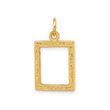 14k Yellow Gold Rectangular Photo Pendant with Floral Frame, Memory Keepsake Charm for Women