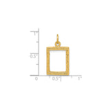 14k Yellow Gold Rectangular Photo Pendant with Floral Frame, Memory Keepsake Charm for Women