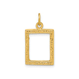 14k Yellow Gold Rectangular Photo Pendant with Floral Frame, Memory Keepsake Charm for Women