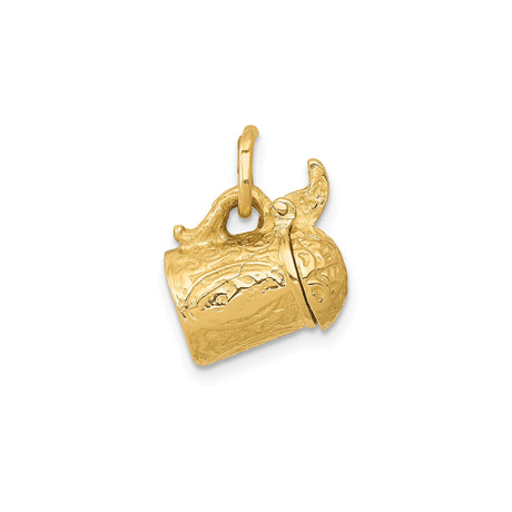 14k Yellow Gold Beer Stein Charm Pendant with Movable Lid, Vintage Bar Themed Jewelry