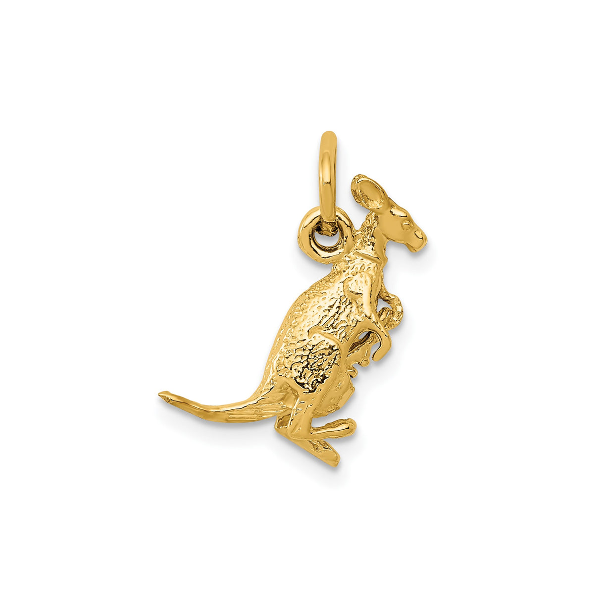 14k Yellow Gold Kangaroo Charm Pendant with Joey, Australian Wildlife Animal Jewelry
