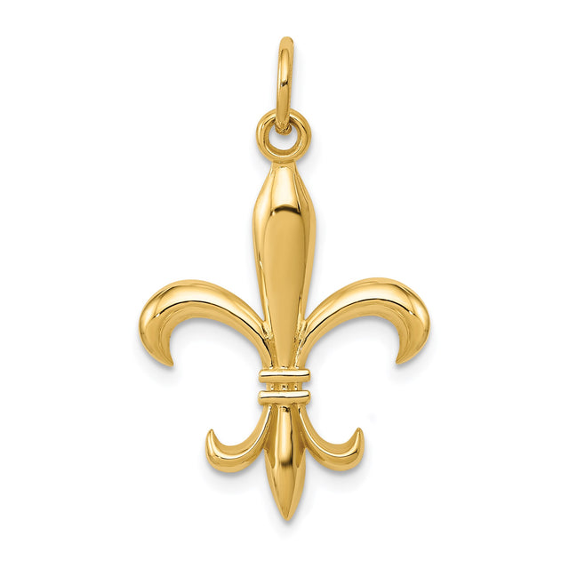 14k Yellow Gold Fleur de Lis Pendant, French Lily Symbol, Classic European Design for Women or Unisex