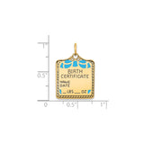 14k Yellow Gold Birth Certificate Charm Pendant with Blue Enamel Heart Detail