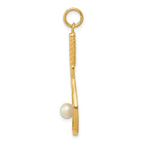 14k Yellow Gold Tennis Racket Pendant with Pearl Accent, Sports Charm for Women
