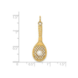 14k Yellow Gold Tennis Racket Pendant with Pearl Accent, Sports Charm for Women