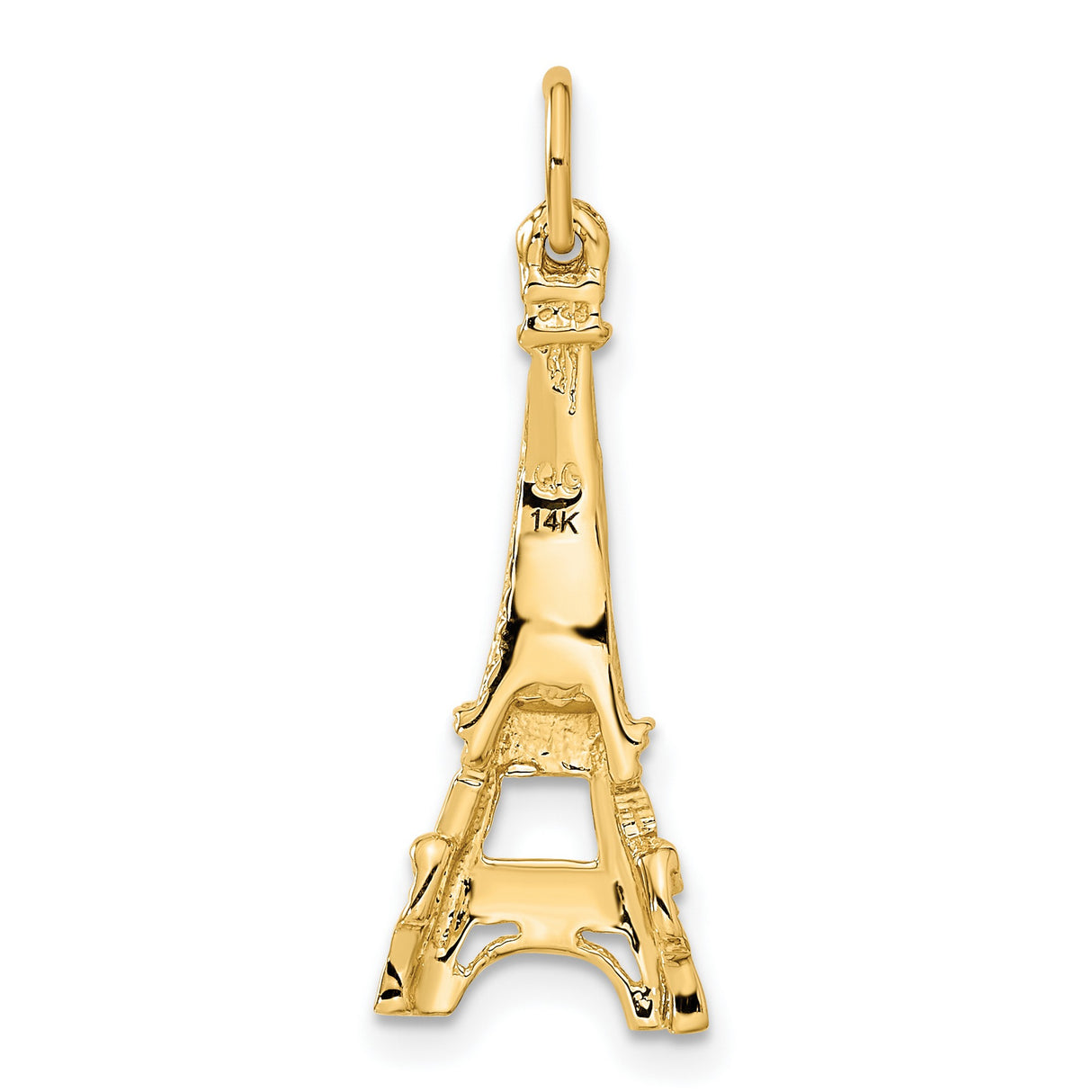 14k Yellow Gold Eiffel Tower Pendant Charm with Detailed Paris Landmark Design