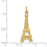 14k Yellow Gold Eiffel Tower Pendant Charm with Detailed Paris Landmark Design