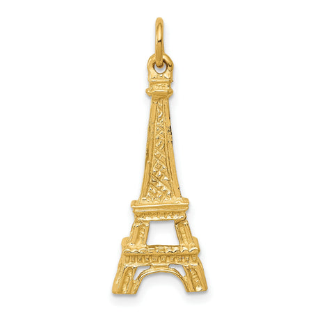 14k Yellow Gold Eiffel Tower Pendant Charm with Detailed Paris Landmark Design
