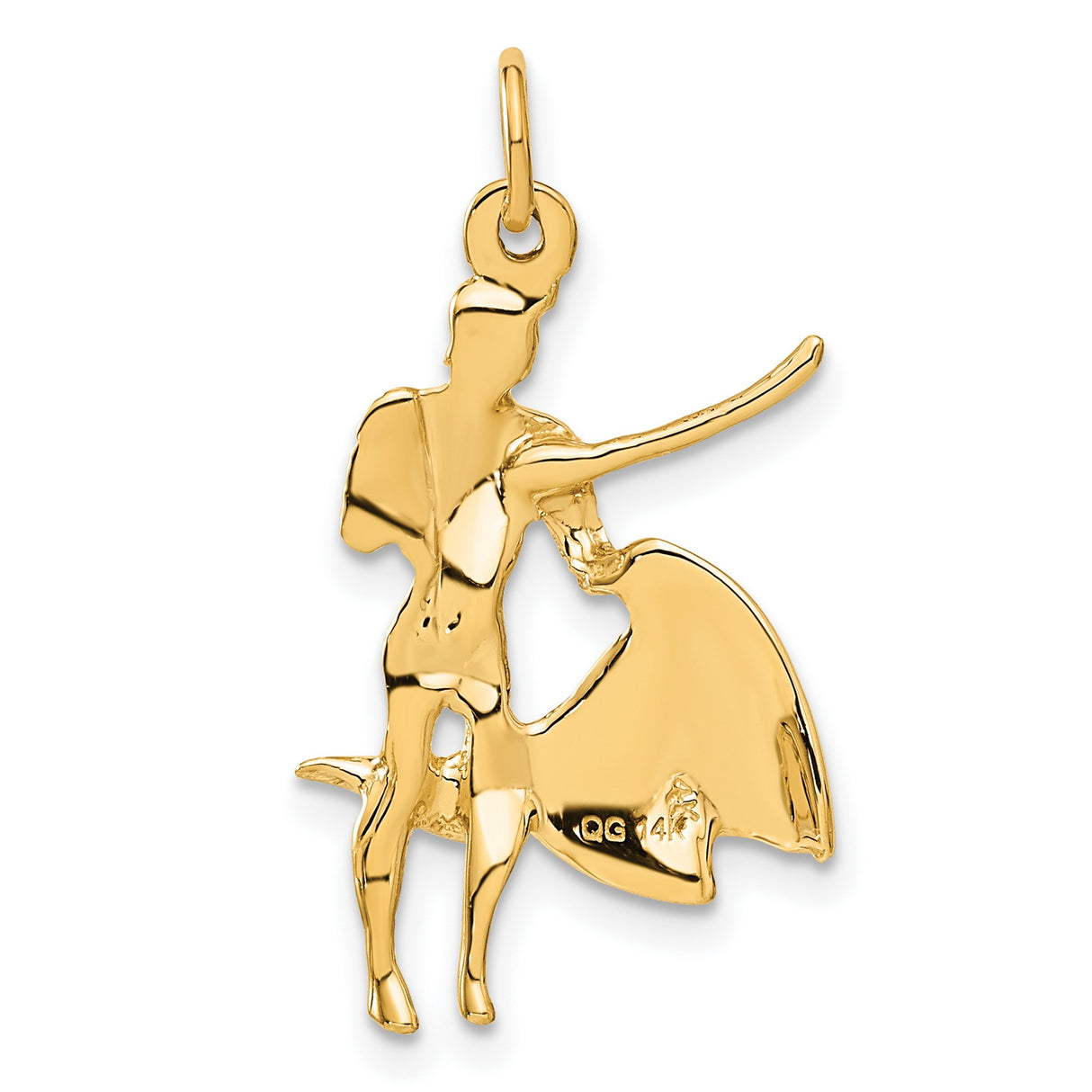 14k Yellow Gold Matador Pendant with Cape and Sword, Traditional Spanish Bullfighter Charm