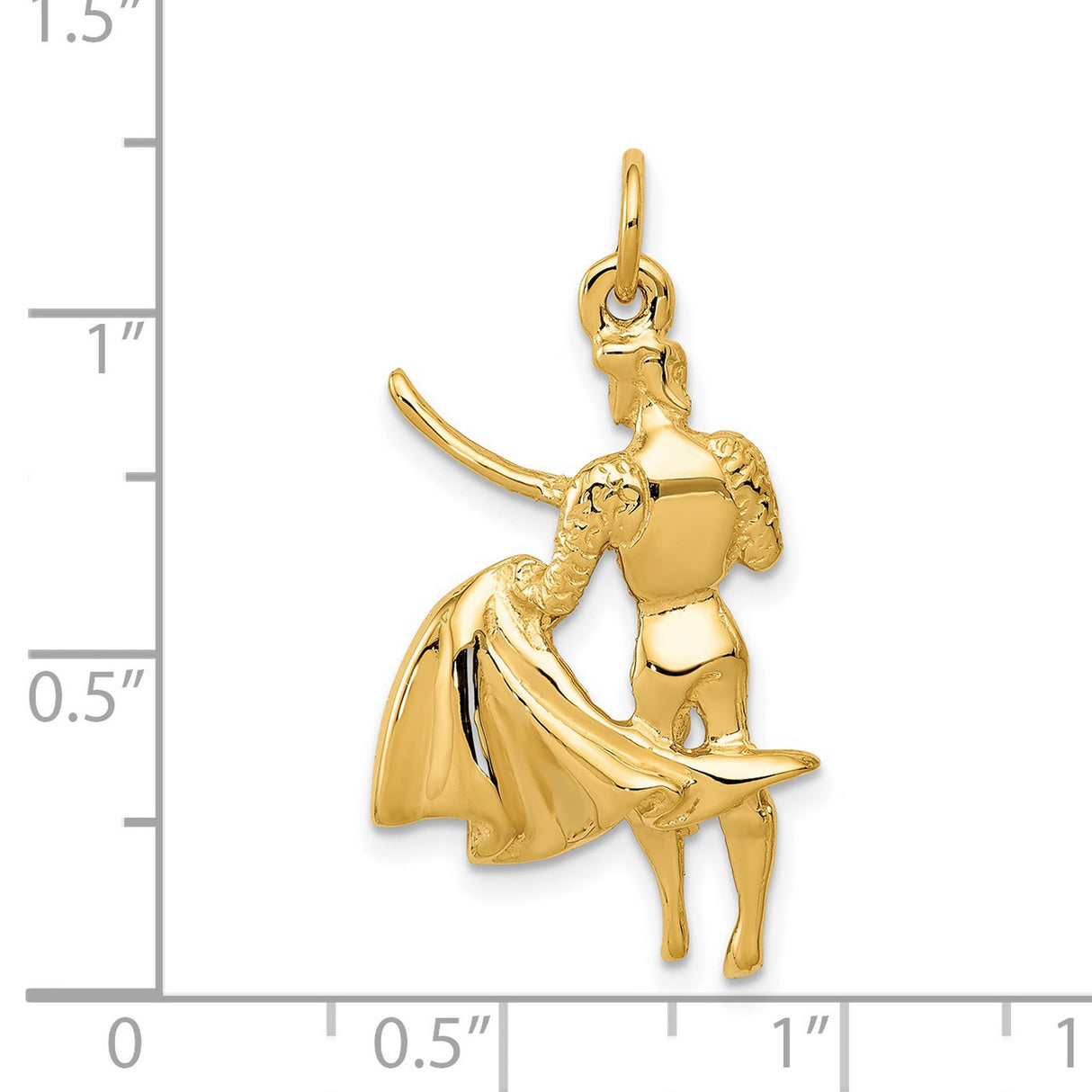 14k Yellow Gold Matador Pendant with Cape and Sword, Traditional Spanish Bullfighter Charm