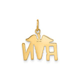14k Yellow Gold RN Caduceus Pendant , Registered Nurse Charm with Medical Symbol