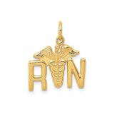 14k Yellow Gold RN Caduceus Pendant , Registered Nurse Charm with Medical Symbol