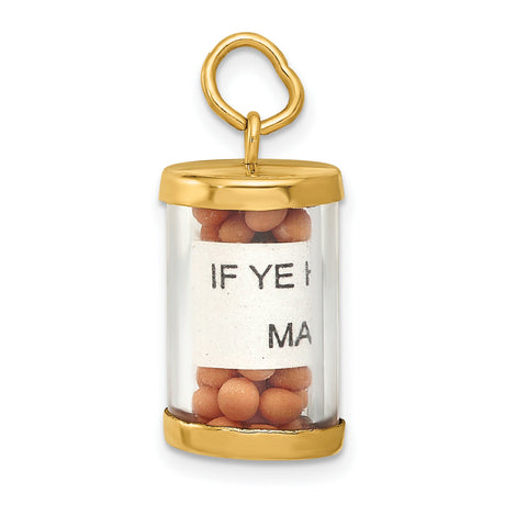 Matthew 17:20 Have Faith Words Mustard Seed Capsule Charm Pendant in Real 14k Yellow Gold