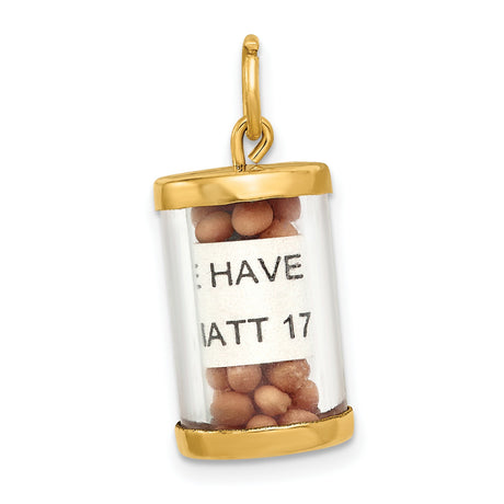 Matthew 17:20 Have Faith Words Mustard Seed Capsule Charm Pendant in Real 14k Yellow Gold