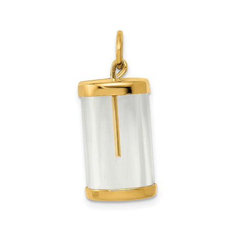 14k Yellow Gold Mezuzah Pendant with Clear Cylinder and Hebrew Shin Letter, Jewish Amulet Design