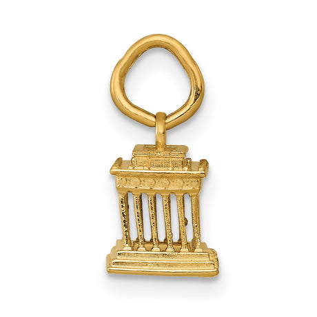 14k Yellow Gold Parthenon Pendant Charm, Classical Greek Temple Design, Unisex Heritage Jewelry
