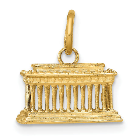 14k Yellow Gold Parthenon Pendant Charm, Classical Greek Temple Design, Unisex Heritage Jewelry
