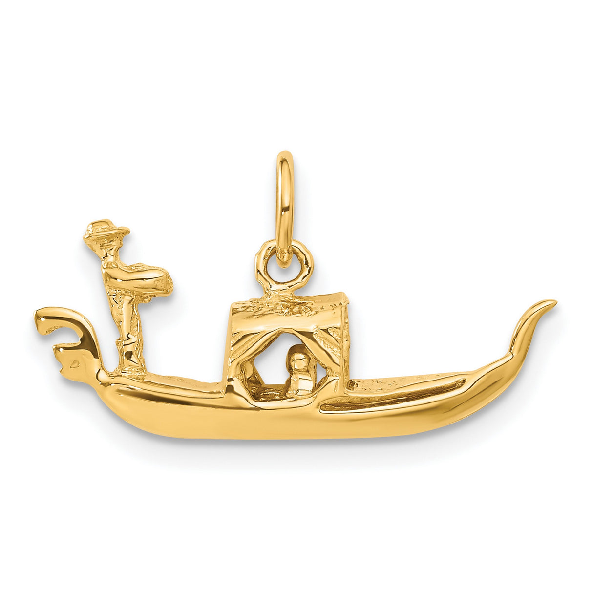 14k Yellow Gold Gondola Pendant Charm with Gondolier and Passengers, Venetian Boat Design