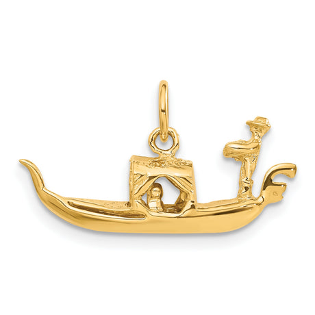 14k Yellow Gold Gondola Pendant Charm with Gondolier and Passengers, Venetian Boat Design