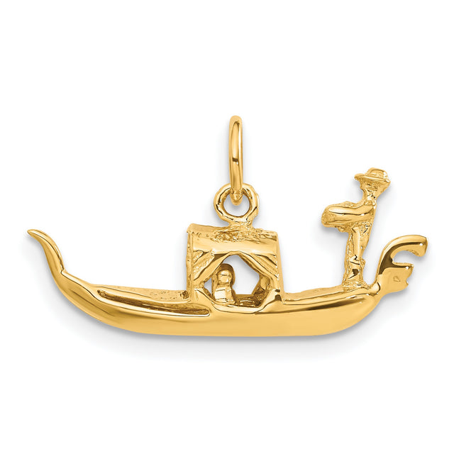 14k Yellow Gold Gondola Pendant Charm with Gondolier and Passengers, Venetian Boat Design