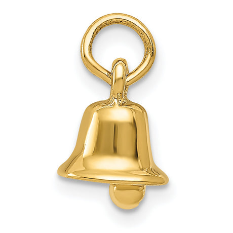 14k Yellow Gold Bell Pendant Charm with Polished 3D Design, Spiritual Symbol for Women or Unisex Use