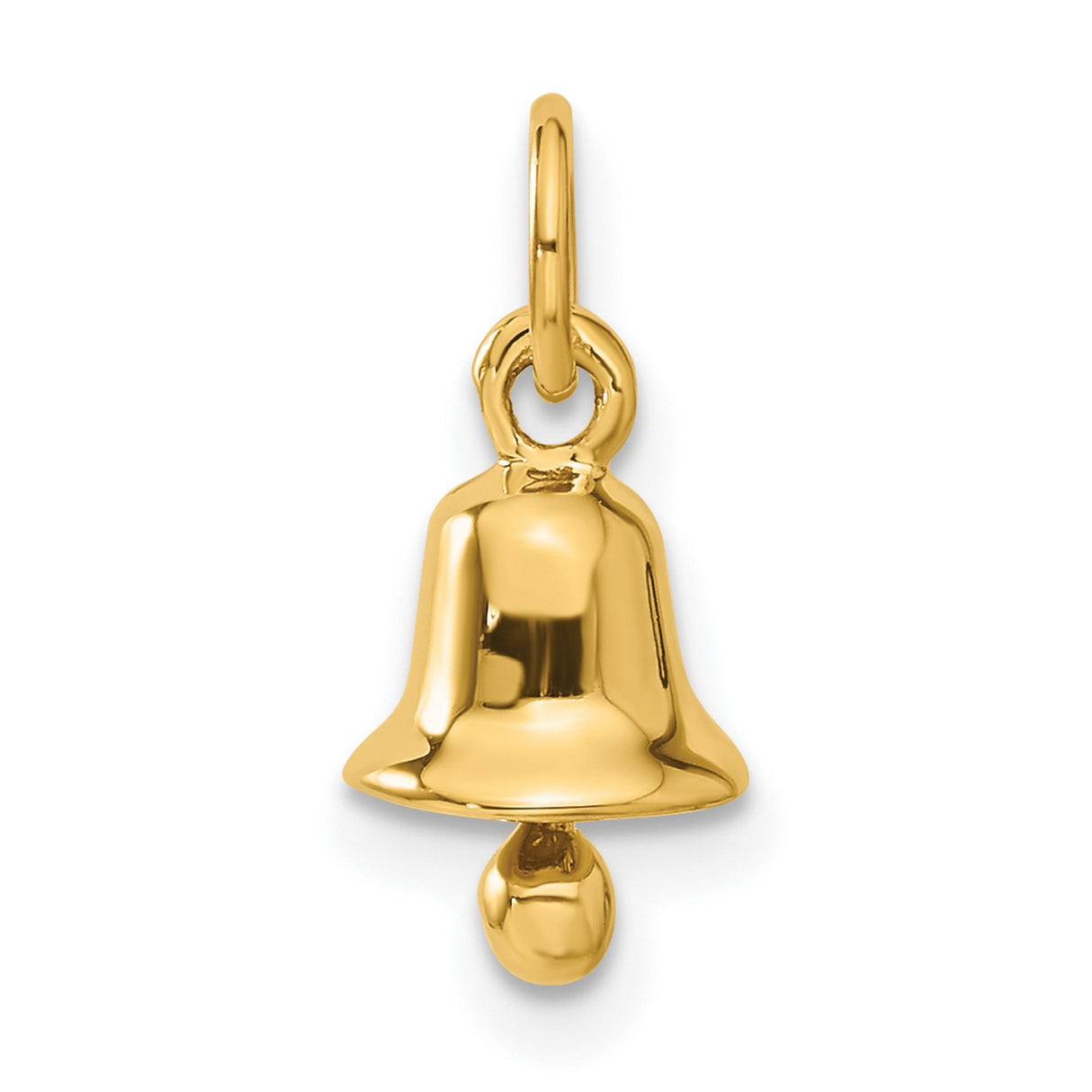 14k Yellow Gold Bell Pendant Charm with Polished 3D Design, Spiritual Symbol for Women or Unisex Use