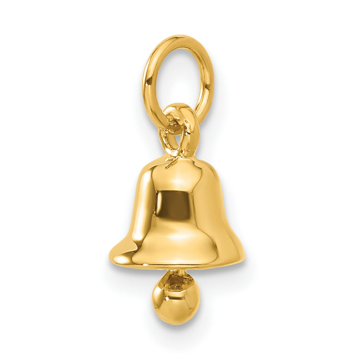 14k Yellow Gold Bell Pendant Charm with Polished 3D Design, Spiritual Symbol for Women or Unisex Use