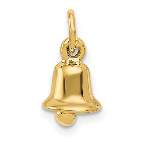 14k Yellow Gold Bell Pendant Charm with Polished 3D Design, Spiritual Symbol for Women or Unisex Use
