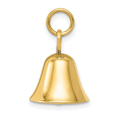 14k Yellow Gold Bell Charm Pendant, Realistic Design with Moving Detail, Spiritual Jewelry for Women