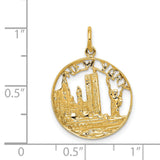 14k Yellow Gold New York Skyline Pendant with Statue of Liberty Charm