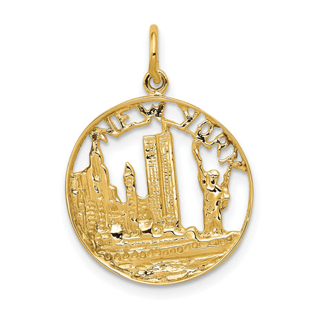 14k Yellow Gold New York Skyline Pendant with Statue of Liberty Charm