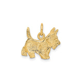 14k Yellow Gold Scottish Terrier Dog Pendant with Ruby Eye, Textured Pet Charm