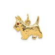 14k Yellow Gold Scottish Terrier Dog Pendant with Ruby Eye, Textured Pet Charm
