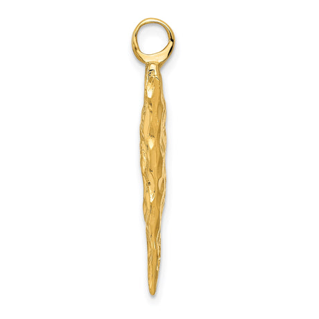 14k Yellow Gold Arrowhead Crucifix Pendant with Stylized Christ, Textured Christian Jewelry